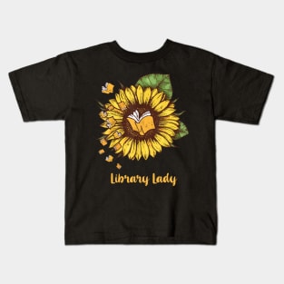 Library Lady - Sunflower Library Lady Kids T-Shirt